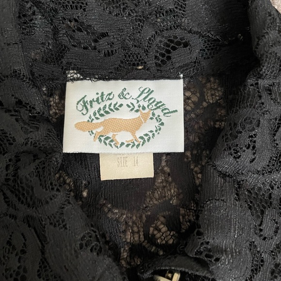 Vintage Fritz and Floyd• Black Lace Sheer Button Down Shirt/ Blouse - Picture 10 of 11